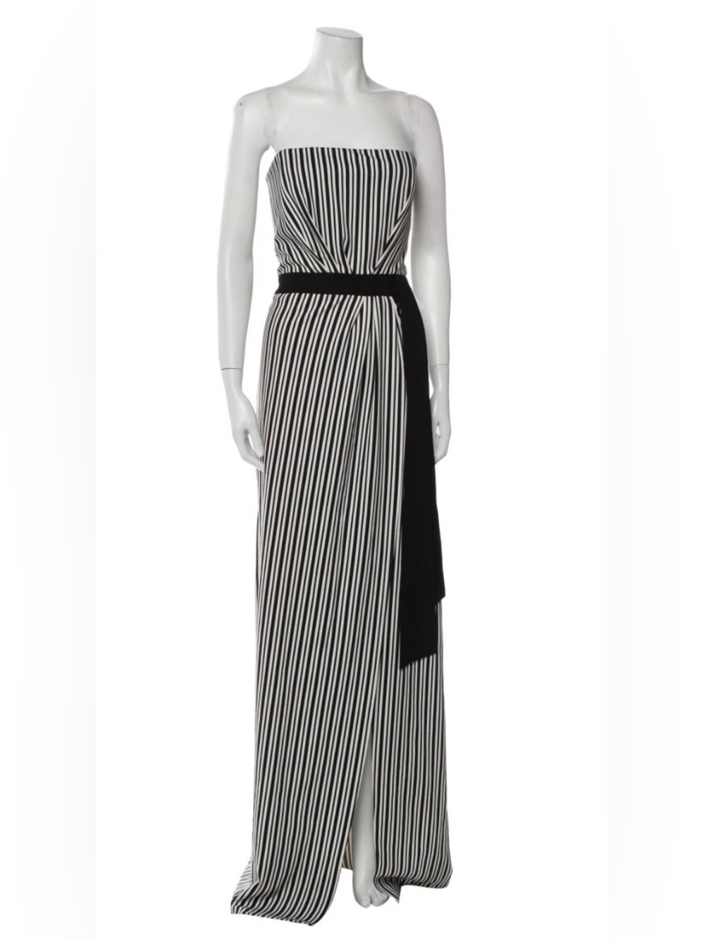 Halston Heritage Black and White Strapless Striped Maxi Dress - Picture 2 of 15